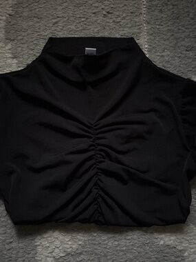 love...ady Black Ruched High Neck Crop Top